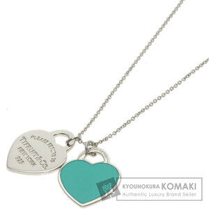 Tiffany Co Double Heart Enamel Necklace Silver